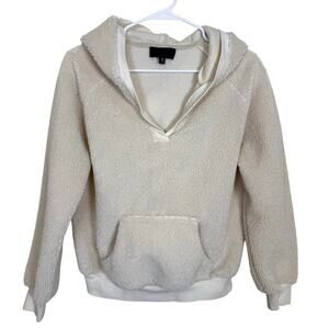 Nili Lotan Sherpa Hoodie Cream Pullover Kangaroo Pocket Cozy Sweatshirt XS